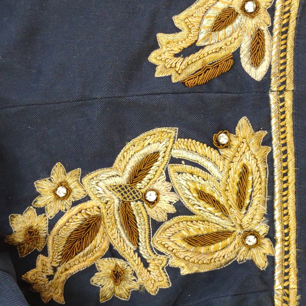 90s Cropped Hussar Jacket – Navy & Gold Statement Military Blazer - Picture 9 of 13